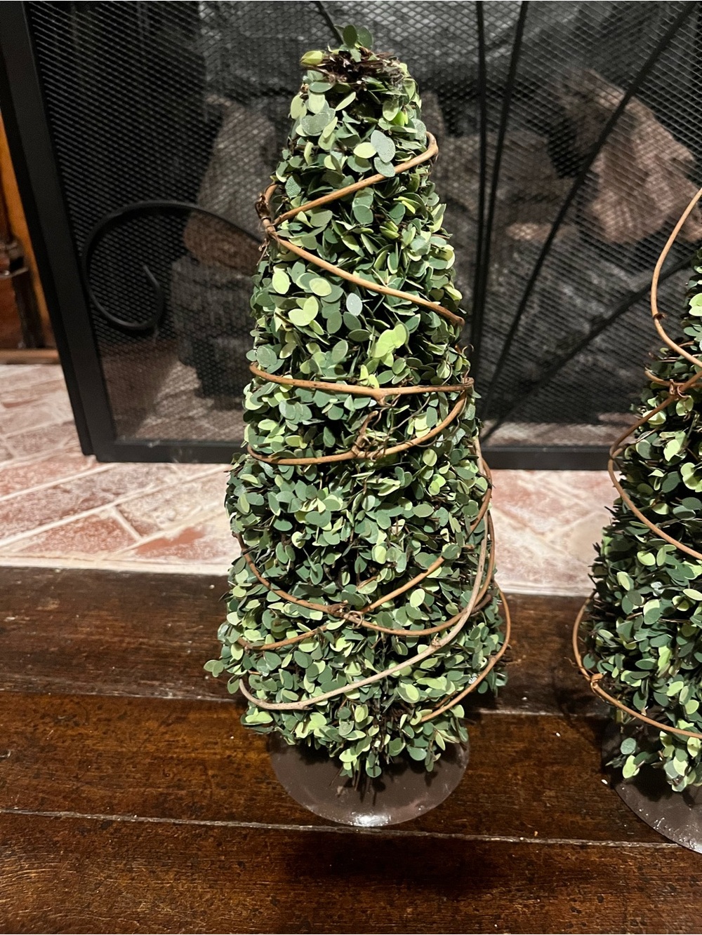 Decorative Green Boxwood Cone Tree with Twine Wrap